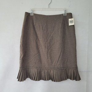 Versailles Skirt Womens 10 Houndstooth Brown/Camel Pleat Hem Lined‎ Back Zip New